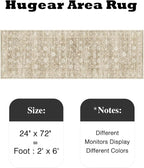 HUGEAR 2x6 Runner Rug Machine Washable Beige Hallway Area Rugs Indoor Accent Rugs Floral Low Pile Carpet Distressed Throw Rug Bedroom Living Room Office Dining Kitchen Laundry Non Slip