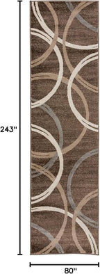 Rugshop Modern Wavy Circles Design Runner Rug, Carpet with Jute Backing for Hallway, Entryway, or Kitchen, Brown, 2'7" x 8'