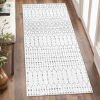 Lahome Moroccan Runner Rug for Hallway - 2x4 Rug Washable Non-Slip Small Carpet Runner Lightweight Throw Rubber Back Bath Carpet, Geometric Print Mat for Kitchen Entryway Bedroom (White, 2'x4')