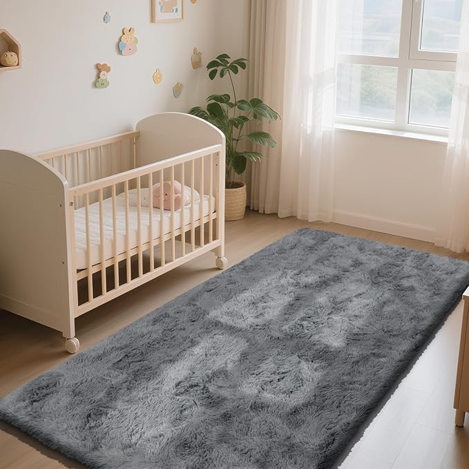 Soft Runner Rugs for Bedroom, Dark Grey 2x6 Area Rugs Fluffy Rug Shaggy Area Rug Carpet, Bedside Rug for Living Room Bedroom Kids Room Home Decor