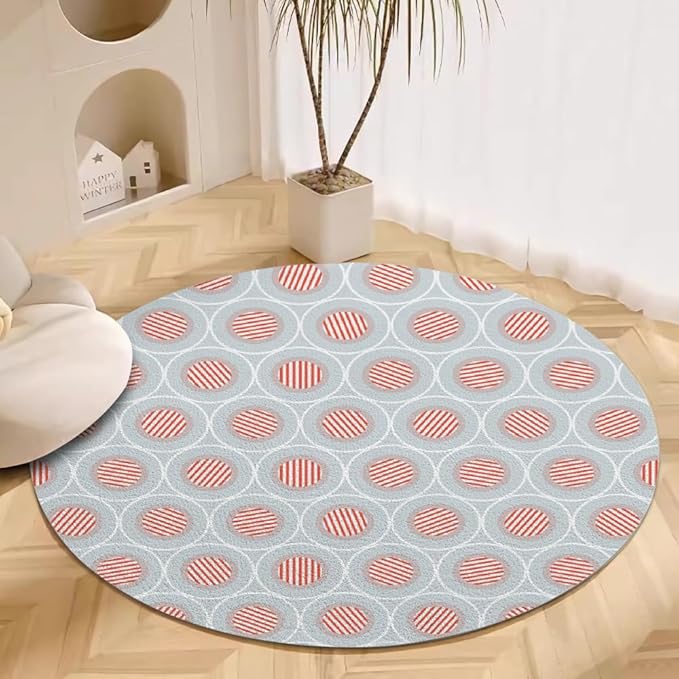 Circle Geometric Print Round Rug Vintage Blue Pink Area Rug Washable 8ft Circle Rugs for Living Room Bedroom Non Slip, Soft Indoor Floor Carpet for Kitchen Entryway Family Room