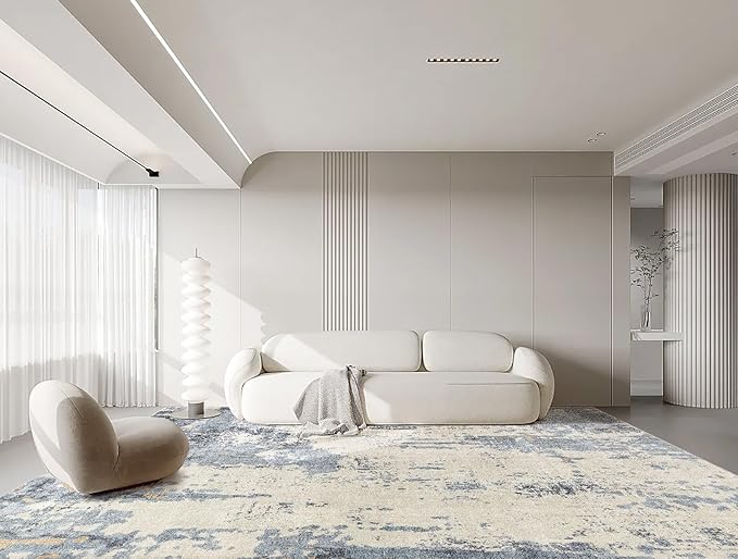 9x12 Area Rug Living Room Rugs - Washable Neutral Modern Abstract Soft Thin Rug Indoor Floor No Slip Rug Carpet for Bedroom Under Dining Table Home Office Decor - Blue/Light Brown