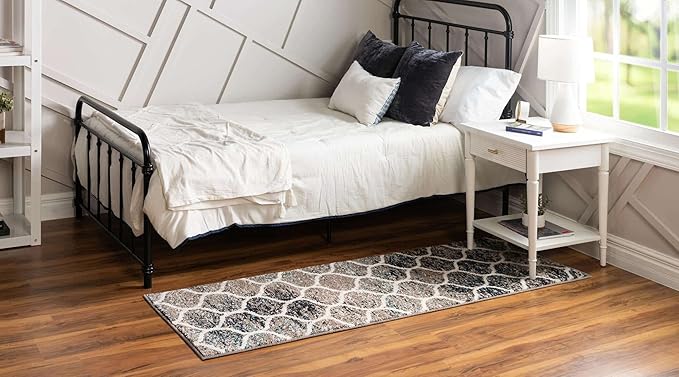 Rugs.com Lattice Frieze Collection Rug – 2' x 5' Runner Blue Multi Medium Rug Perfect for Living Rooms, Large Dining Rooms, Open Floorplans