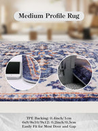 Lahome Bohemian Round Rug 3Ft Small Bedroom Round Area Rug Soft Bathroom Circle Mat, Vintage Machine Washable Non Slip Low Pile Indoor Floor Carpet for Kitchen Laundry Entryway, Blue Purple/Multi