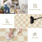 LIVEBOX 8x10 Area Rugs for Living Room, Checkered Non-Slip Washable Rugs, Farmhouse Neutral Classic Geometric Pattern Large Boys Area Rug for Bedroom, Carpet for Dining Room Office(Ivory,8'x10')