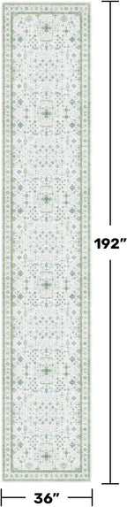 Oushak 3x16 Wide Hallway Runner Rug - Vintage Turkish Floral, Washable Low Pile Non Slip 16ft Extra Long Runners for Large Kitchen, Hall Way - Light Blue and Green Décor
