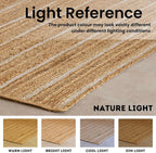 HOMEMONDE Natural Braided Jute Area Rug 6x9 ft - Off White Stripe Eco Friendly Premium Fiber - Hand Woven Rustic Vintage Reversible Braided Rugs for Bedroom, Kitchen, Living Room and Dining Room