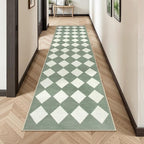 Lahome Checkered Washable 2x8 Green Runners for Hallways Non Slip, Ultra-Thin Kitchen Bathroom Runner Rugs, Moroccan Trellis Throw Carpet Runner for Bedroom Entryway Decor (2'x8',Green)