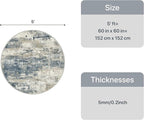 GENIMO Round Area Rugs 5FT for Living Room, Washable Circle Rug Low Pile, Non Slip Abstract Carpet for Bedroom, Enytryway, Kitchen, Navy Blue