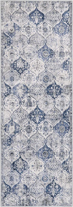 Lahome Moroccan Trellis Washable Runner Rug, 2x6 Kitchen Runners for Hallways 6 Feet Non Slip, Vintage Laundry Room Rug Ultra-Thin Long Carpet for Bathroom Bedroom Entryway, White/Royal Blue