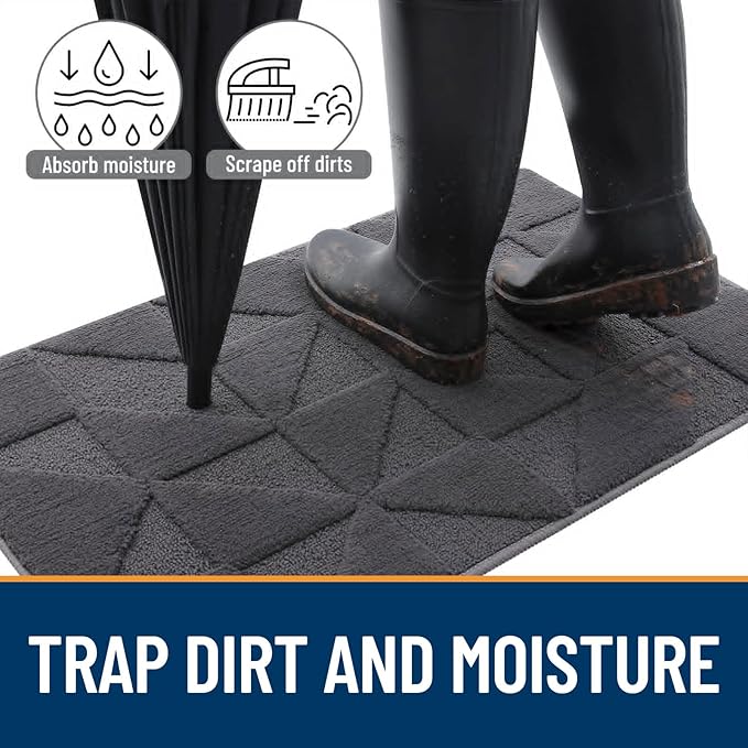 OLANLY Door Mats Indoor, Non-Slip, Absorbent, Dirt Resist, Entrance Washable Mat, Low-Profile Inside Entry Doormat for Entryway (36x24 inches, Dark Grey)