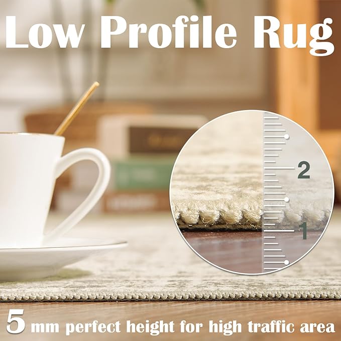 jinchan Moroccan 5x7 Area Rugs for Bedroom - Machine Washable Soft Modern Geometric Stain Resistant Non-Slip Ultra-Thin Low-Pile Faux Wool Carpet for Living Room Kitchen Dining Room (5x7ft, Taupe)