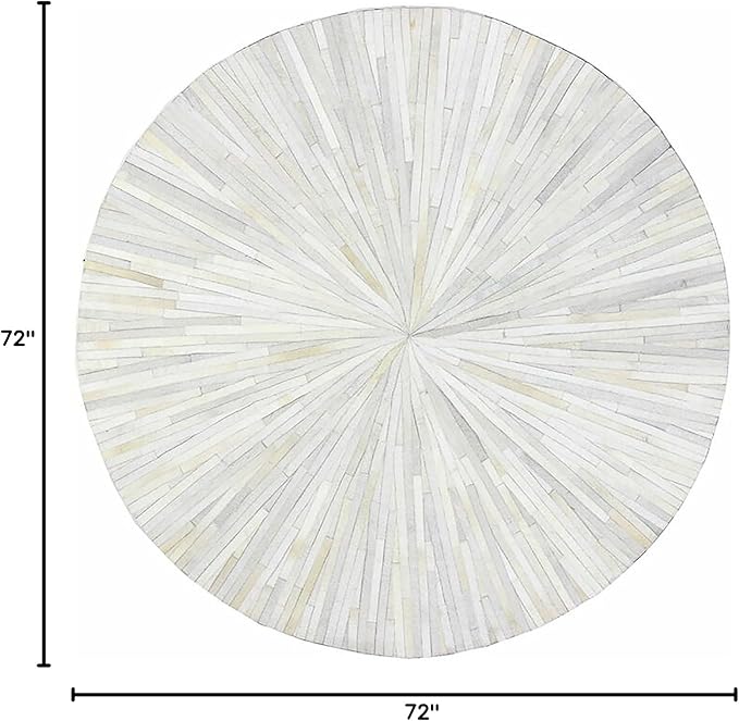 Faux Cowhide Round Area Rug | Non-Slip Leather Floor Carpet for Living Room, Bedroom, and Home Décor | Modern Stylish Accent Rug(White_6x6)