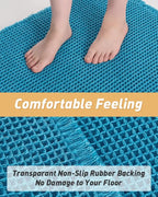 AMOAMI Upgraded Waffle Bath Mat, Super Absorbent Non Slip Bath Mats for Bathroom Floor, Machine Washable Bathroom Rugs with Tassels, Rubber Backed Bathroom Mats, Ultra Soft, 18" x 30", Teal