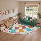 jinchan Macy Kids Rug for Classroom 7ft Radius Corner Washable Area Rug Modern Colorful Quarter Circle Rug Soft Non-Slip Carpet for Nursery Playroom Daycare Reading Nook Living Room Confetti on Cream