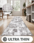 LUMI Washable Runner Rug, 3'x8' Non-Slip Hallway Mat, Low Profile Thin Long Carpeet for Laundry Kitchen Bedroom Office, Grey