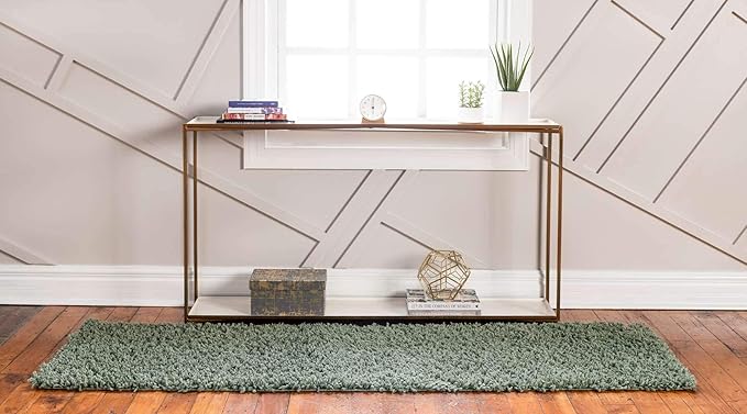 Unique Loom Davos Shag Collection Area Rug - Solid (2' 7" x 13' 1" Runner, Sage)