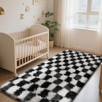 Checkered Rug for Bedroom, 3x7 Black and White Area Rugs, Classic Checkered Carpets Shaggy Area Rug, Bedside Rugs for Living Room Bedroom Kids Room Home Decor