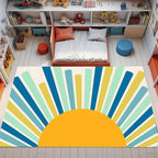 Rainbow Sun Area Rug,5x6ft,Boho Geometric Print Rug, Modern Mid-Century Colorful Rug for Kids Girls Boys Bedroom, Living Room, Classroom, Office Non-Slip Washable