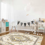 Bohemian Pattern Rectangular Area Rugs for Living Room Bedroom 3 x 5 ft Brown & Yellow Abstract Non-Shedding Soft Low Pile Rug Non Slip Washable Rug for Nursery Entryway Playroom