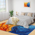 Navy Blue Rugs for Bedroom - 5x6 Area Rug - Abstract Blue Orange Rugs for Living Room, Modern Simple Art Rug, Washable Home Decor Carpet