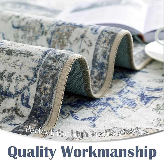 jinchan Kalen Runner Rug 2x10 Washable Area Rug Soft Vintage Hallway Indoor Floor Stair Runner Thin Retro Distressed Carpet Blue Floral Country Non Slip Bathroom Kitchen Bedroom Living Room Stairway