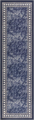 Antep Rugs Alfombras Modern Bordered 2x7 Non-Skid (Non-Slip) Low Profile Pile Rubber Backing Indoor Area Runner Rugs (Navy Blue, 2' x 7')
