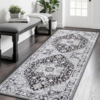 Runner Rug 2×6, Machine Washable Vintage Non-Slip Area Rug, Low Pile, Decorative Carpet Printed Floral Rugs for Living Room, Entryway, Kitchen, Bedroom, Black