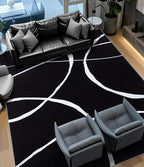 YIHOUSE Modern Washable Area Rug for Living Room Bedroom - Large Abstract Black and White Rug Non-Slip Ultra-Thin Home Decor (Dark Curve, 8'x10'ft)