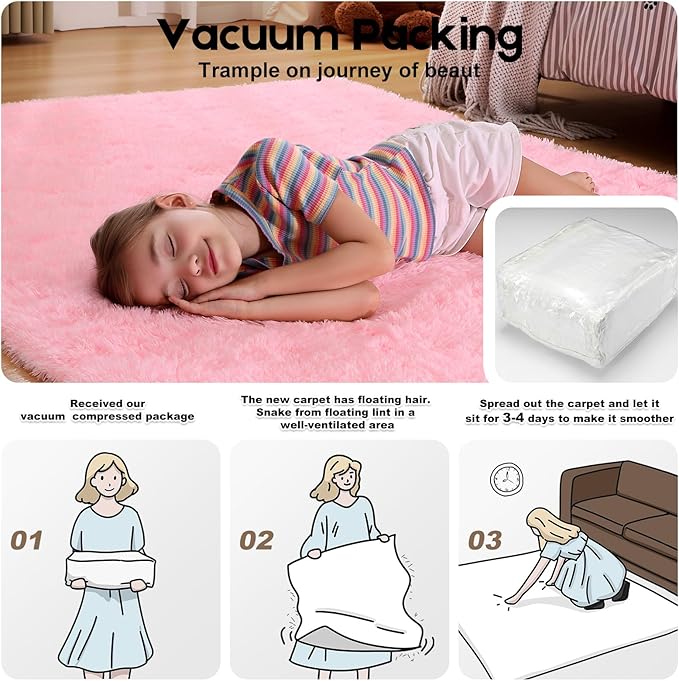 8x10 Area Rugs for Living Room, Fluffy Large Pink Rugs for Bedroom, Soft Shag Fuzzy Non-Slip Carpet for Kids Boys and Girls Nursery Room Dorm Indoor Home Decor (Pink, 8ft x 10ft)