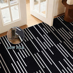 YIHOUSE Abstract Washable Rug 8x10,Ultra Thin Non Slip Black Rugs for Living Room,Modern Minimalist White Stripe Rugs for Bedroom,Dining Room Office Playroom (8'x10',Black-3)