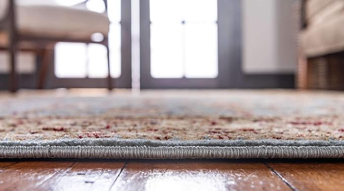 Unique Loom Voyage Collection Traditional Oriental Classic Intricate Design Area Rug (8' 0 x 8' 0 Round, Light Blue/Gold)