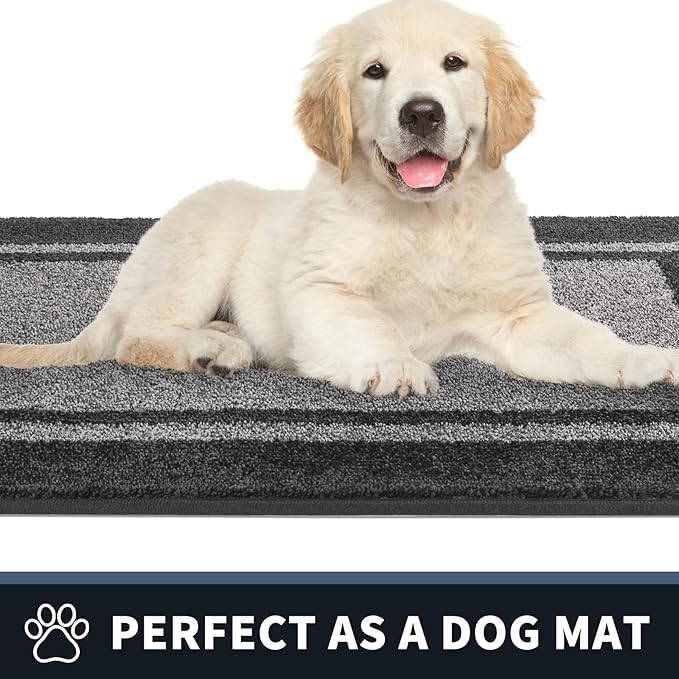 PURRUGS Dirt Trapping Door Mat 24" x 84", Non-Slip/Skid Machine Washable Entryway Rug, Shoes Scraper, Area Rug, Super Absorbent Welcome Mat for Muddy Wet Shoes and Paws, Light Grey & Dark Grey
