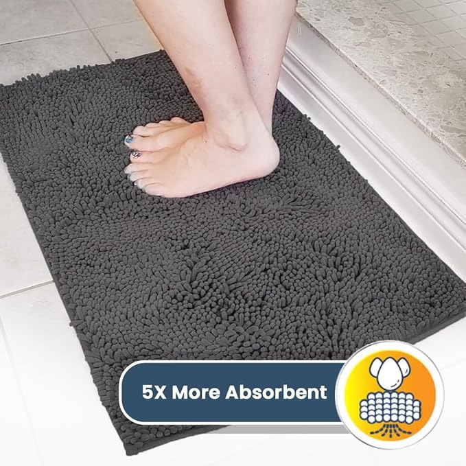 Muddy Mat® AS-SEEN-ON-TV Highly Absorbent Microfiber Door Mat and Pet Rug, Non Slip Thick Washable Area and Bath Mat Soft Chenille for Kitchen Bathroom Bedroom Indoor and Outdoor - Charcoal 36" x 120"