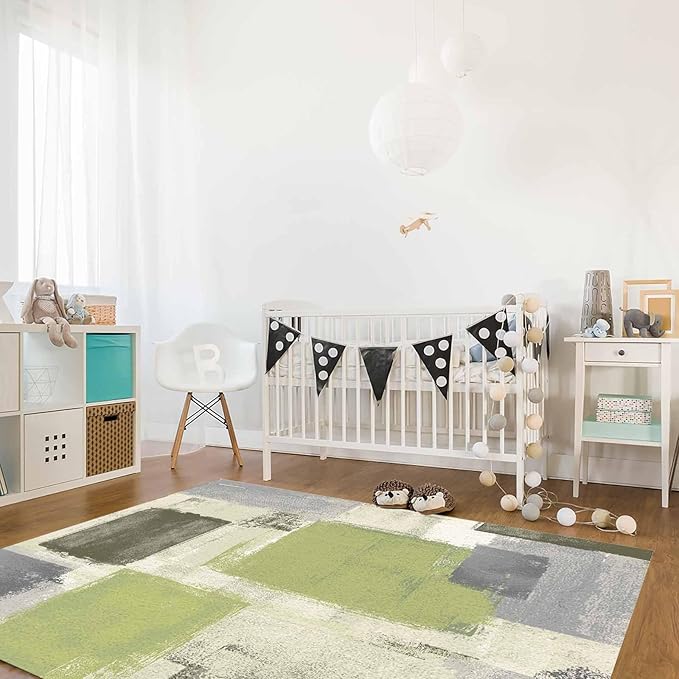 Sage Green Rectangular Area Rugs for Living Room Bedroom 2.8 x 5 ft Abstract Paint Texture Modern Art Non-Shedding Soft Low Pile Rug Non Slip Washable Rug for Nursery Entryway Playroom