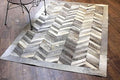 Chevron Pattern Faux Cowhide Area Rug | Non-Slip Leather Carpet for Living Room, Bedroom, and Office | Modern Designer Rug for Home Décor(4x6 ft_Grey)