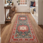 Enkor Runner Rugs for Hallway, 2x6 Washable Soft Boho Non Slip Floor Rugs for Kitchen, Modern Mat for Living Room Bedroom Entryway Red & Blue