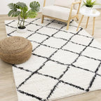 Soft Grey and White Lattice Carpet for Bedroom, 5x7 Washable Modern Rug for Living Room or a Versatile Accent to Refresh Any Room Décor