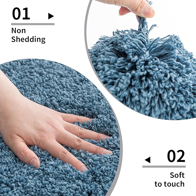 Blue Bathroom Rug 24x48 Non Slip Fluffy Bath Mat for Bathroom Floor Washable Plush Luxury Bath Rug for Tub Soft Shaggy Absorbent Shower Sink Mat