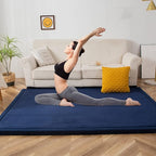 MAXYOYO Coral Velvet Area Rug, Thick Japanese Tatami Mat Living Room Carpet with Non-Slip Backing, Large Solid Color Mat for Bedroom Dormitory Yoga, Navy, 78 by 118 inch