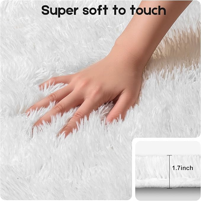 4x6 Cream White Rugs for Bedroom Living Room, Fluffy Small Area Rug Soft Shag Carpet for Kids Boys and Girls Room with 4 Rugs Non-Slip Stickers Dorm Home Decor (4ft x 6ft)