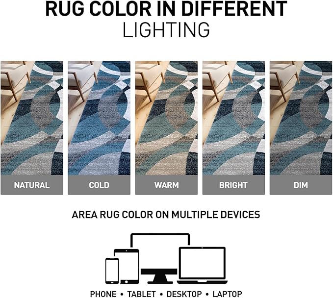 Rugshop Blue Modern Geometric Indoor Small Area Rug, Overlapping Circle Pattern, Fade Resistant, Non-Shedding, for Bedroom, Home Office and Reading Nook, 3'3" x 5'