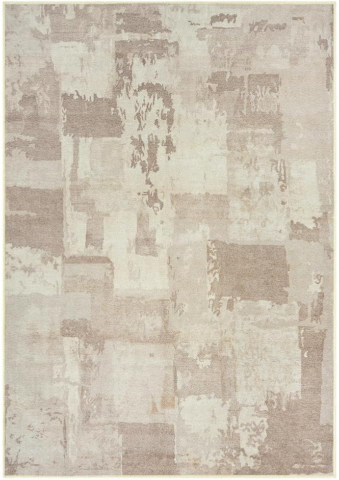 GLN Rugs Contemporary Collection - Machine Washable Area Rug, Contemporary Washable, Non Slip, Low Pile Chenille Rug, Living Room, Bedroom, Kitchen Rug (5' x 7' Abstract Tan)