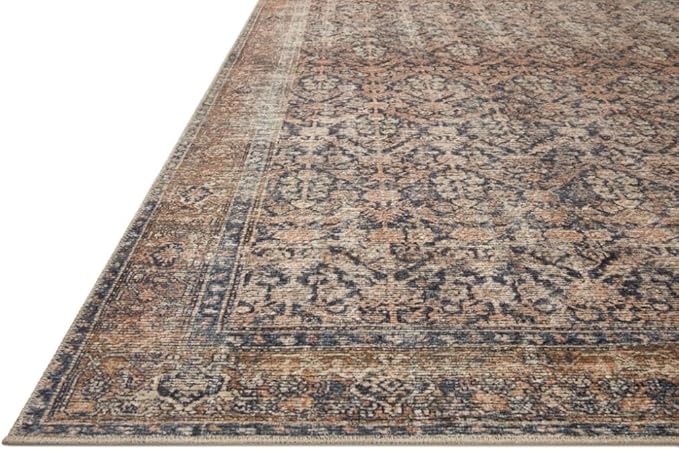 Loloi Amber Lewis Billie Collection, Ink & Salmon 2'-6" x 9'-6" Area Rug – Antique & Distressed Accent Rugs for Living Room, Bedroom, Entryway & Hallway, No Shed High Traffic Area Home Decor Rug