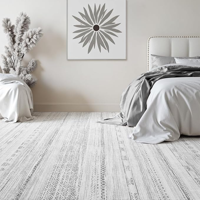 9x12 Area Rugs for Living Room Machine Washable Rug Distressed Indoor Carpet Neutral Moroccan Boho Rug Ultra Soft Area Rug for Bedroom Dining Room Playroom Office, Grey