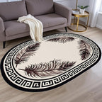 Light Beige Tan Black Greek Key Pattern Bordered Large Rugs for Living Room Bedroom Dining Room Machine Washable Non Skid Soft Area Rug 5x7 Nursery Dorm Guestroom Minimalist Oval Floor Mats Carpet