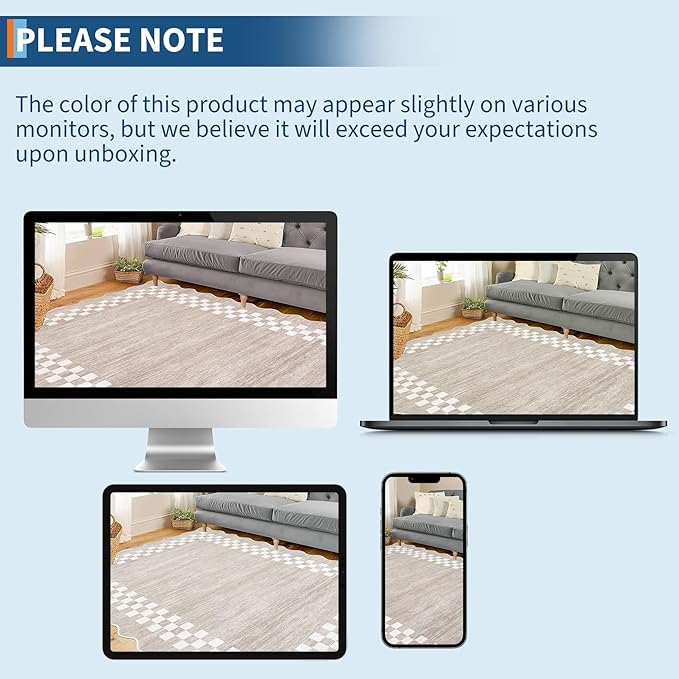 GarveeHome 10x13 Area Rug Large Living Room Scalloped Rug Non Slip Low Pile Bedroom Throw Carpet Soft Modern Bordered Dining Room Rug Stain Resistant Boho Carpet for Home Office, Fog