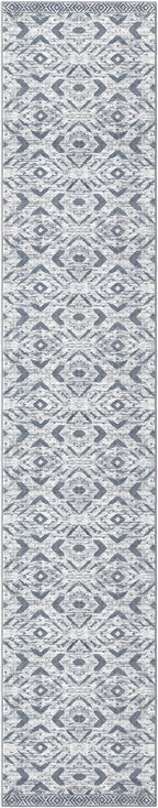 KILOCOCO Hallway Runner Rug 2.6'x16' Washable Printed Moroccan Runner Rugs Non Slip Entryway Rugs Soft Indoor Long Floor Rug for Bedroom Kitchen Living Room Geometric Boho Carpet Runners, Grey White