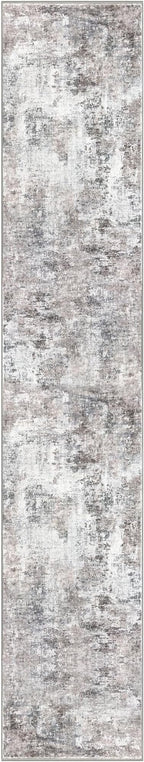 Modern Abstract 3x14 Runner Rug, Beige Grey Neutral Washable Long Kitchen Runner Non-Slip Soft Hallway Rug Runner Thin Print Faux Wool Floor Carpet for Hall Stair Entryway