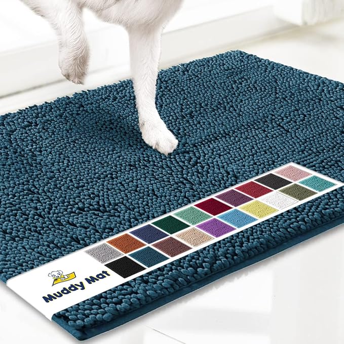 Muddy Mat® | Super Absorbent Door Mat Indoor, Microfiber Quick Dry Chenille Entryway Rug, Non-Slip Front Door Mat, Indoor Mats for Entryway, Machine Washable Pet Rug, Atlantic Blue 36"x120"